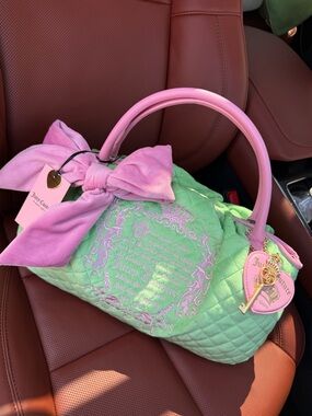 Juicy Couture Mint Quilted Satchel with Pink Handles & Bow